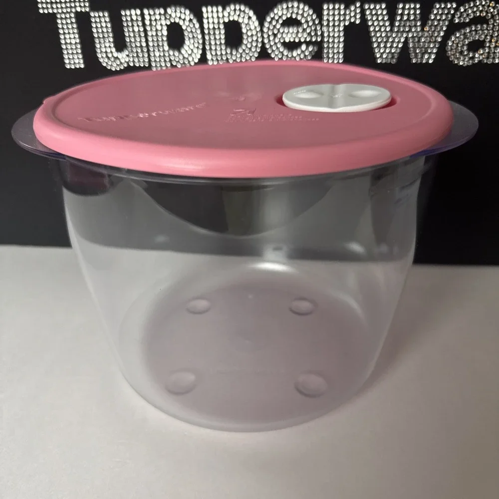 Tupperware Microwave Round Rock N Serve 3.3L / 14 Cup Sheer And Pink Seal New